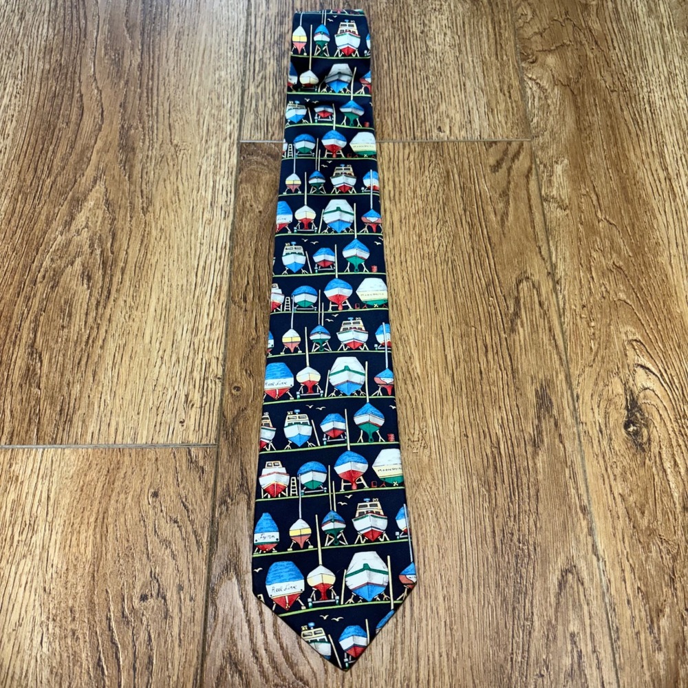 Alynn Neckwear Mens Silk Tie Winter Storage Eric Holch Nautical Boat Navy Blue